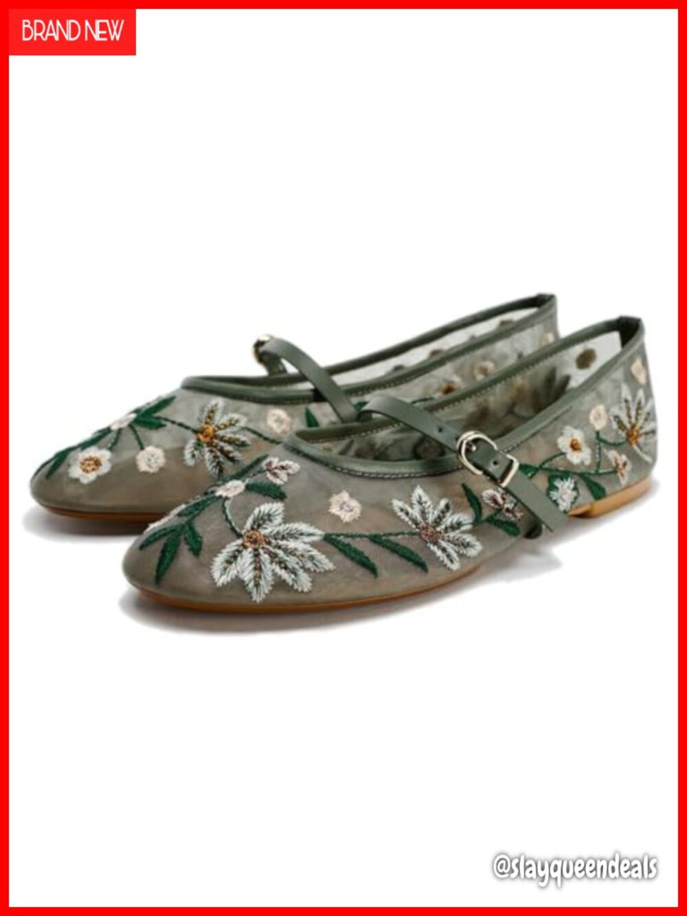 Women's Mesh Ballet Flats Embroidered Floral Mary Jane Round Toe Slip On